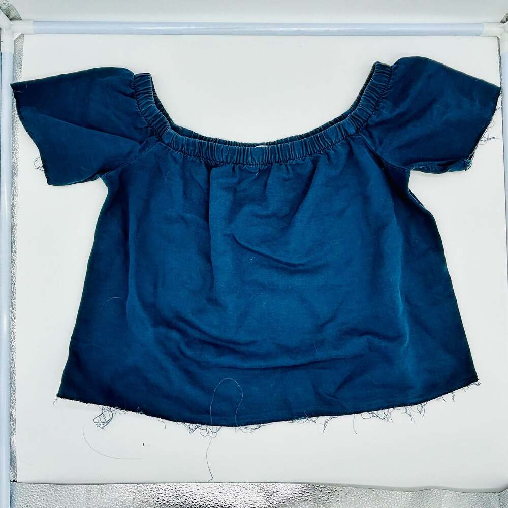 Mother Don't Lose Your Shirt Off Shoulder Top Blue Denim